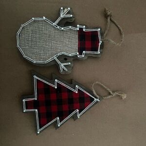 Kirklands Rustic Plaid Snowman and Tree Ornaments